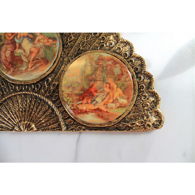 Mid 20th Century Vintage Gold Plated Wall Art Hand Fan Victorian Porcelain Cameos For Sale - Image 5 of 8