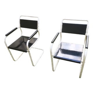Mid-Century Iron and Wood Painted Garden Chairs, Set of 2 For Sale
