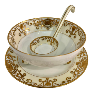 Vintage Noritake No. 175 “Christmas Ball” Hand-Painted Condiment Bowl With Ladle, Japan c.1911–1940