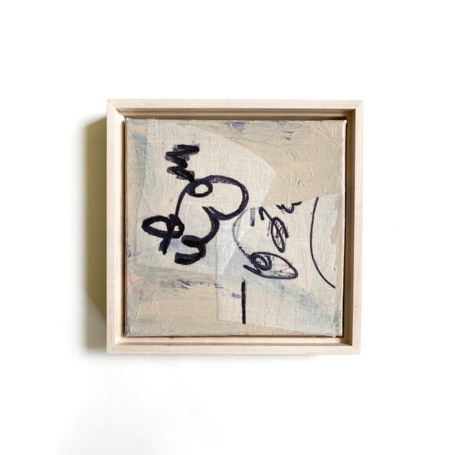 Pair of Black and Cream Original Mixed Media on Canvas For Sale - Image 4 of 6