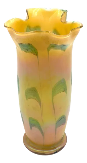 Austrian Art Nouveau Loetz Art Glass Vase with Crimped Rim