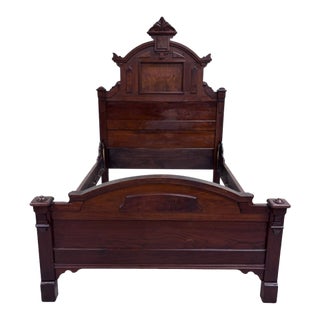 Antique Full Size Monumental Victorian Renaissance Revival Walnut Burl Wood Bed For Sale