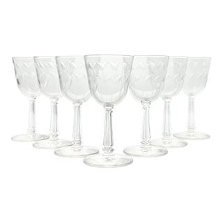 1950s Libbey “Crystal Leaf” Set of 7 Wine Glasses For Sale