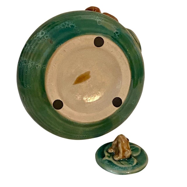 1990s Vintage Majolica Ceramic Teapot Green Glaze With a Frog, Vines, and Hazelnuts. Unique Pottery. Charming. For Sale - Image 5 of 9
