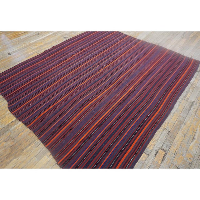 1950s Vintage Multi Dark Strioe Turkish Decorative Kilim Flatweave Square Rug For Sale In New York - Image 6 of 6