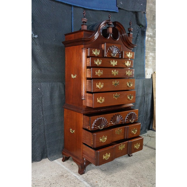 Vintage Chippendale Style Mahogany Shell & Blockfront Highboy Chest on Chest 89" For Sale - Image 10 of 18