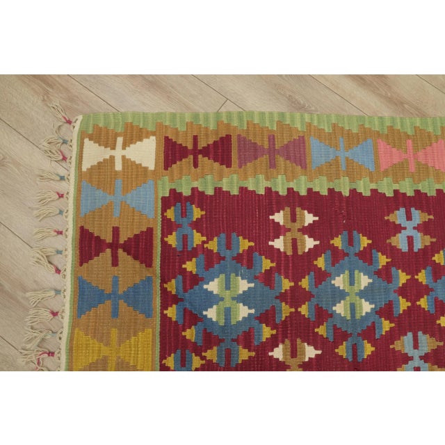 Green 1990s Tribal Green Geometric Kilim For Sale - Image 8 of 12