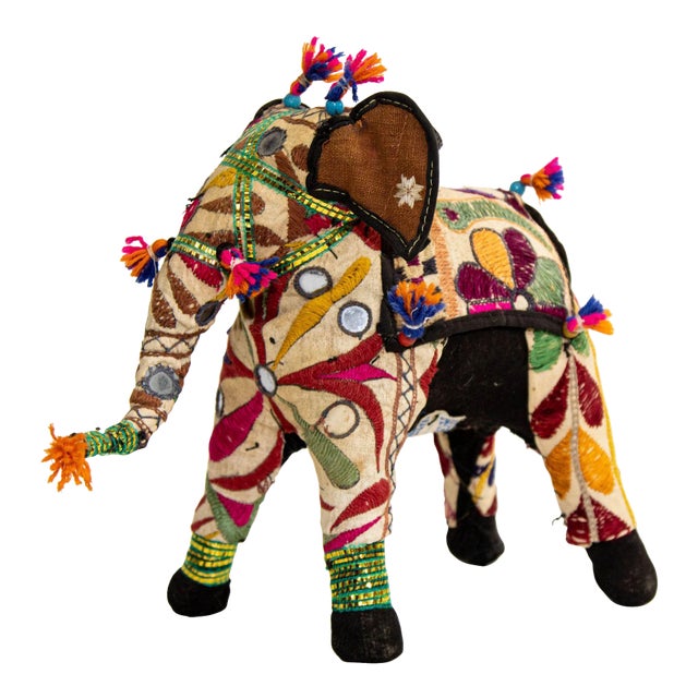 Vintage Raj Hand-Crafted Stuffed Cotton Embroidered Elephant, India, 1950 For Sale