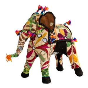 Vintage Raj Hand-Crafted Stuffed Cotton Embroidered Elephant, India, 1950