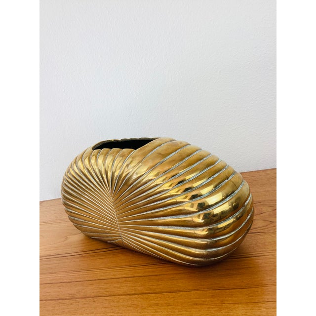 Mid-Century Modern Vintage 1980s Dolbi Cashier Brass Art Deco Style Hollywood Regency Vase Vessel For Sale - Image 3 of 8