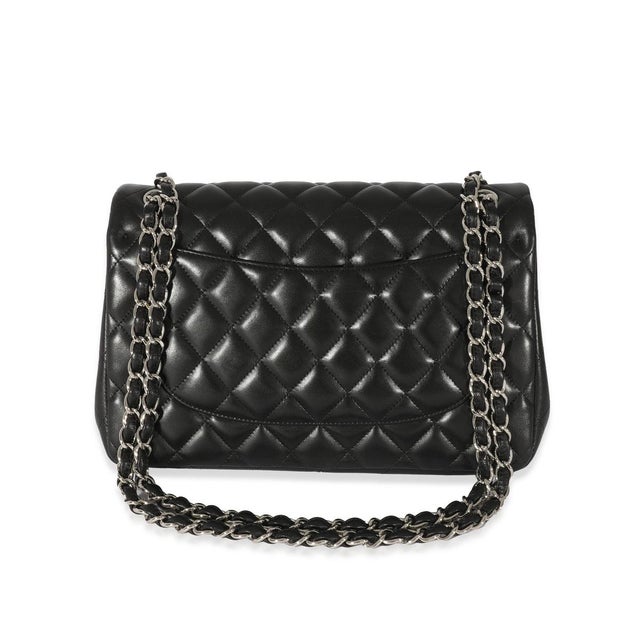 Traditional Black Quilted Lambskin Jumbo Classic Double Flap For Sale - Image 3 of 9