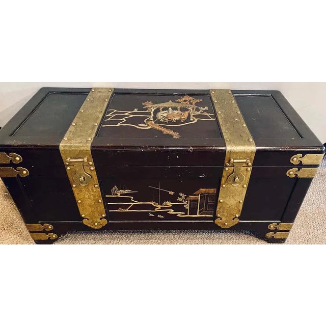 Asian Dowry, Blanket or Storage Chest, Bronze Decorated J. L. George For Sale - Image 4 of 13