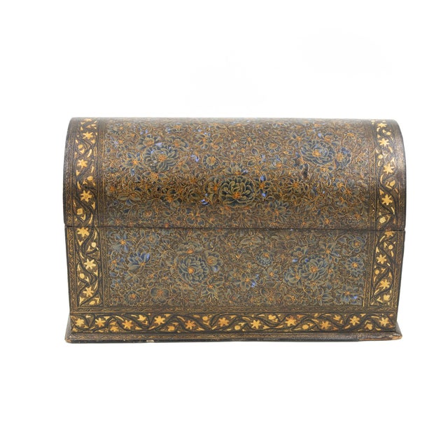 Paint Mid 19th Century Indian Kashmiri Lacquered Polychrome Domed Stationery Box For Sale - Image 7 of 13