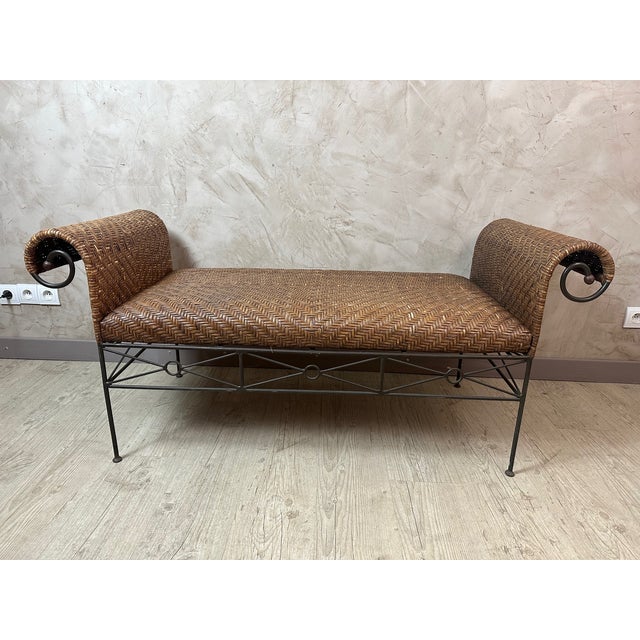 Wood Vintage Rattan Bench, 2000s For Sale - Image 7 of 10