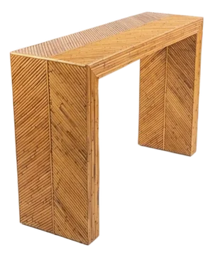 Vintage Pencil Rattan Chevron Waterfall Console Table