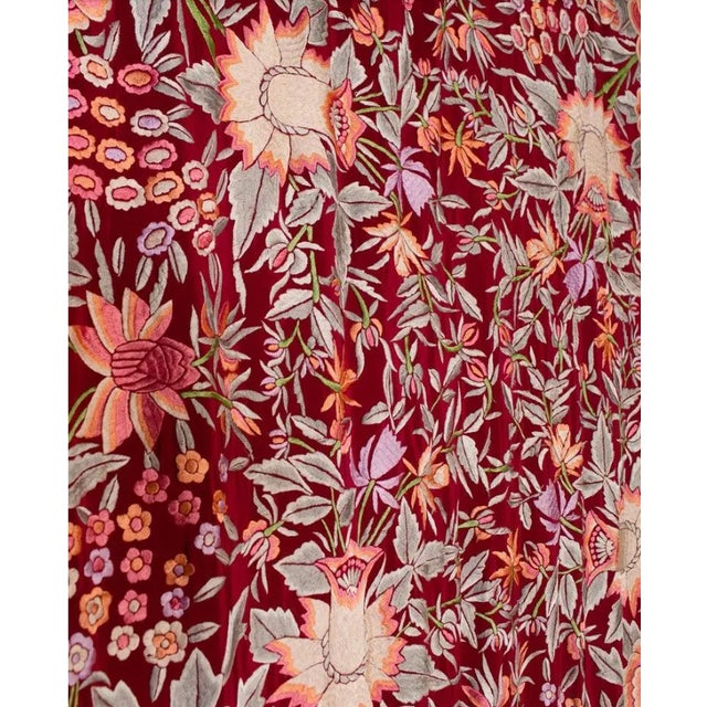 Morphew Abode 1920s Burgundy & Pink Silk Floral Embroidered Textile Art For Sale - Image 4 of 7