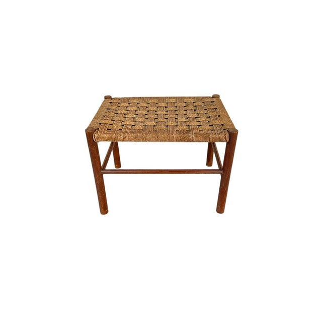 Mid-Century Modern Danish Style Wood and Jute Rope Stool, 1960s For Sale - Image 3 of 10
