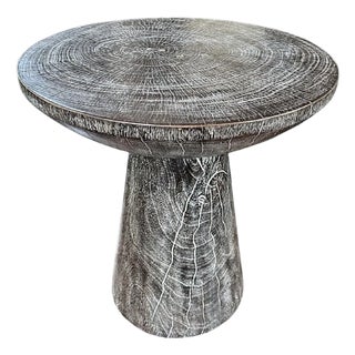 Round Side Table Crafted From Mango Wood Washed Out Finish For Sale