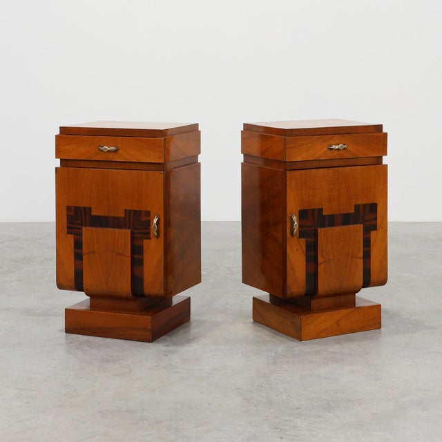 Art Deco Geometric Wooden Nightstands, Italy, 1920s, Set of 2 For Sale - Image 15 of 15