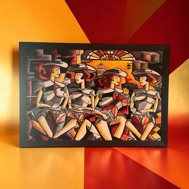 Contemporary Large Signed Contemporary Neo-Cubist Musicians Painting, 56.5” For Sale - Image 3 of 7