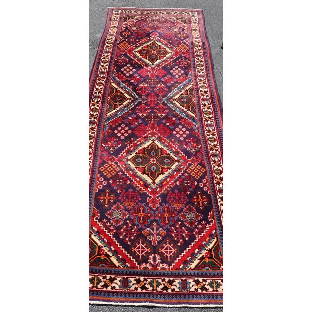 Textile Antique Persian Joshaghan Runner With Diamond Medallions in Deep Red 3'5 X 10'6 For Sale - Image 7 of 12