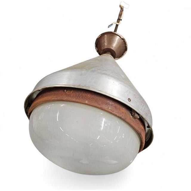 Silver Large Industrial Aluminum Hanging Lamp, 1970s For Sale - Image 8 of 14