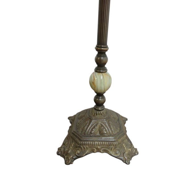 Metal 1990s Lamp Hats Faux Bronze Marble Italian Regency Column table Lamp Shade For Sale - Image 7 of 9