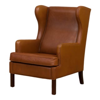 Classic Danish Mid-Century Leather Wing-Back Armchair For Sale