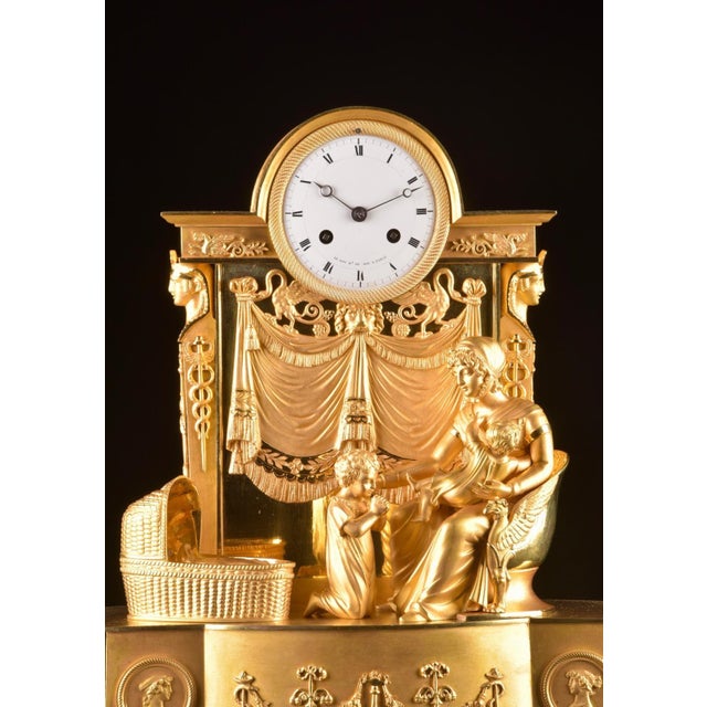 Metal c.1820 Reiche Empire Gilt Ormolu Bronze Clock For Sale - Image 7 of 18