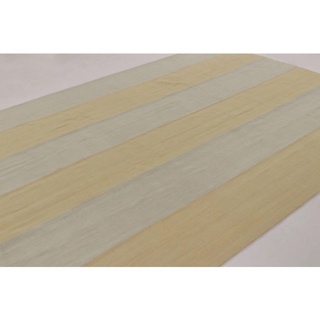 Contemporary Rug & Kilim’s Contemporary Kilim in Gold and Gray Textural Stripes For Sale - Image 3 of 11