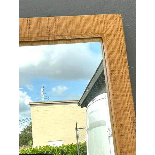 Vintage Grasscloth and Wood Wall Mirror For Sale - Image 13 of 15