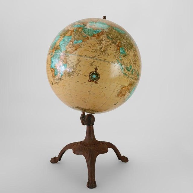 Antique Cram’s Imperial World Globe With Cast Iron Clawfoot Base C1920 For Sale - Image 9 of 11
