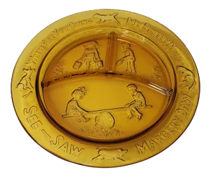 1970s Indiana Glass Nursery Rhyme Amber Divided Childs Plate