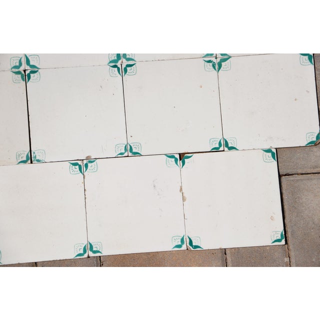 1900s Antique Portuguese White & Green Floral Art Nouveau Tiles, Large Set of 29 For Sale - Image 14 of 18