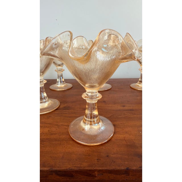 11 Vintage 1960s French Marigold Amber Glass Footed Ice Cream Pedestal Bowls For Sale - Image 12 of 13