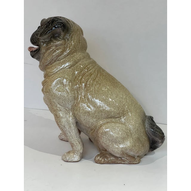 Hollywood Regency Midcentury Italian Pug Sculpture in Glazed Terra Cotta For Sale - Image 3 of 11
