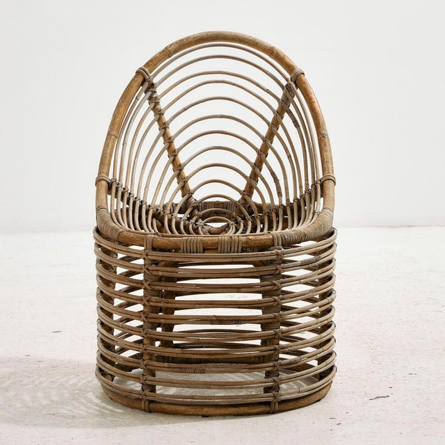 1970s Set of Rattan and Bamboo Chair and Ottoman, 1970s For Sale - Image 5 of 18