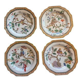 Vintage Chinoiserie Monkey Plates, Hua Rong Tang Zhi, Set of 4 For Sale