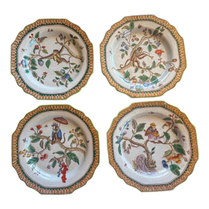 Vintage Chinoiserie Monkey Plates, Hua Rong Tang Zhi, Set of 4