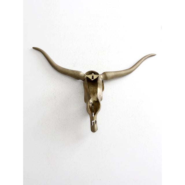 Vintage Brass Longhorn Wall Mount For Sale - Image 4 of 10
