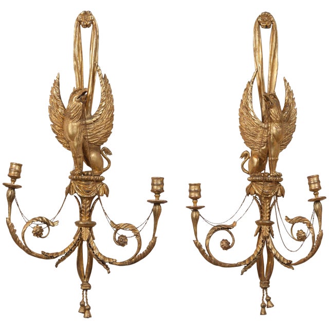 Regency Style Giltwood Gryphon Wall Sconces - a Pair For Sale