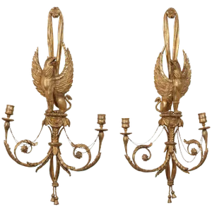 Regency Style Giltwood Gryphon Wall Sconces - a Pair