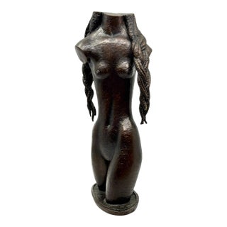 Bronze Sculpture Nude Woman with Cornrows Monogrammed Dated 93 For Sale