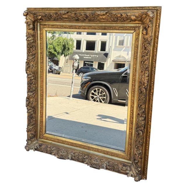 Huge Antique Regency Style Giltwood Mirror W Beveled Glass.
