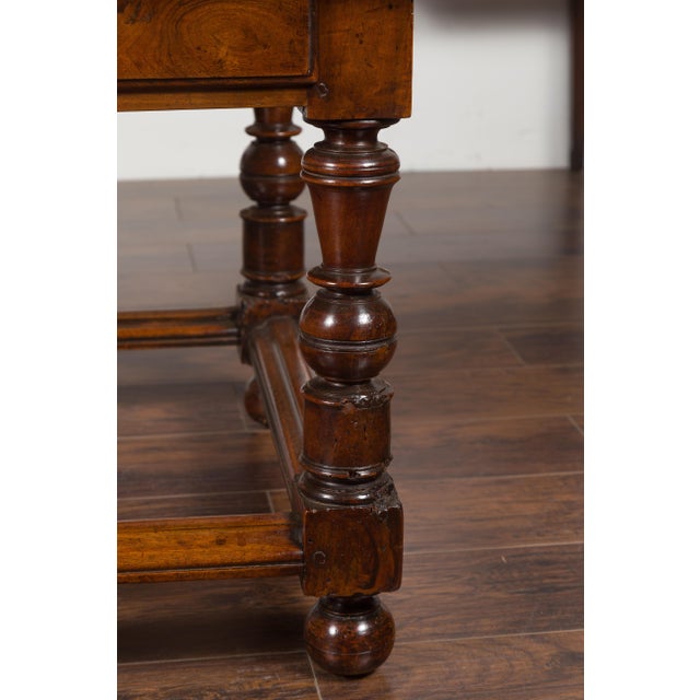 English 1850s Walnut Parquet Top Table with Single Drawer and Turned Legs For Sale - Image 10 of 12