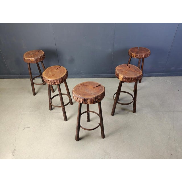 Vintage Tree Trunk Bar Stools, 1970s, Set of 5 For Sale - Image 6 of 13