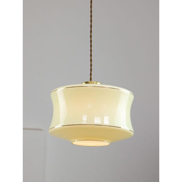 Mid-Century Modern Italian Brass and Green Glass Pendant Lamp For Sale - Image 6 of 18