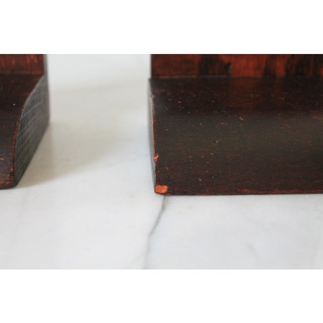 Wood Vintage Hand Tooled Arts and Crafts Oak Wood Bookends For Sale - Image 7 of 11