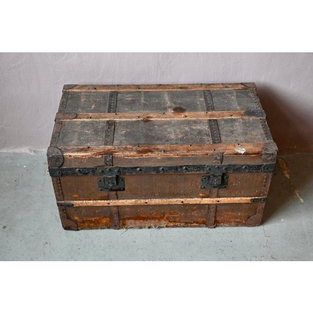 Wood Large Antique Bohemian Wooden and Canvas Travel Trunk, 1920s For Sale - Image 7 of 18