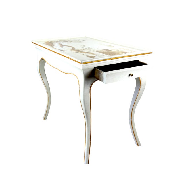 Elegant Chippendale Style White Gilt Side Table, Sofa Side Table. For Sale In New York - Image 6 of 11